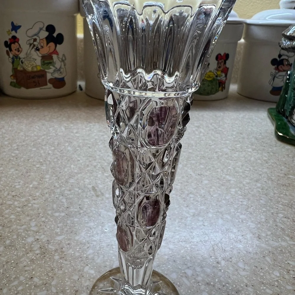 Vintage 8 inch Crystal Vase Purple Octagons made in  Germany